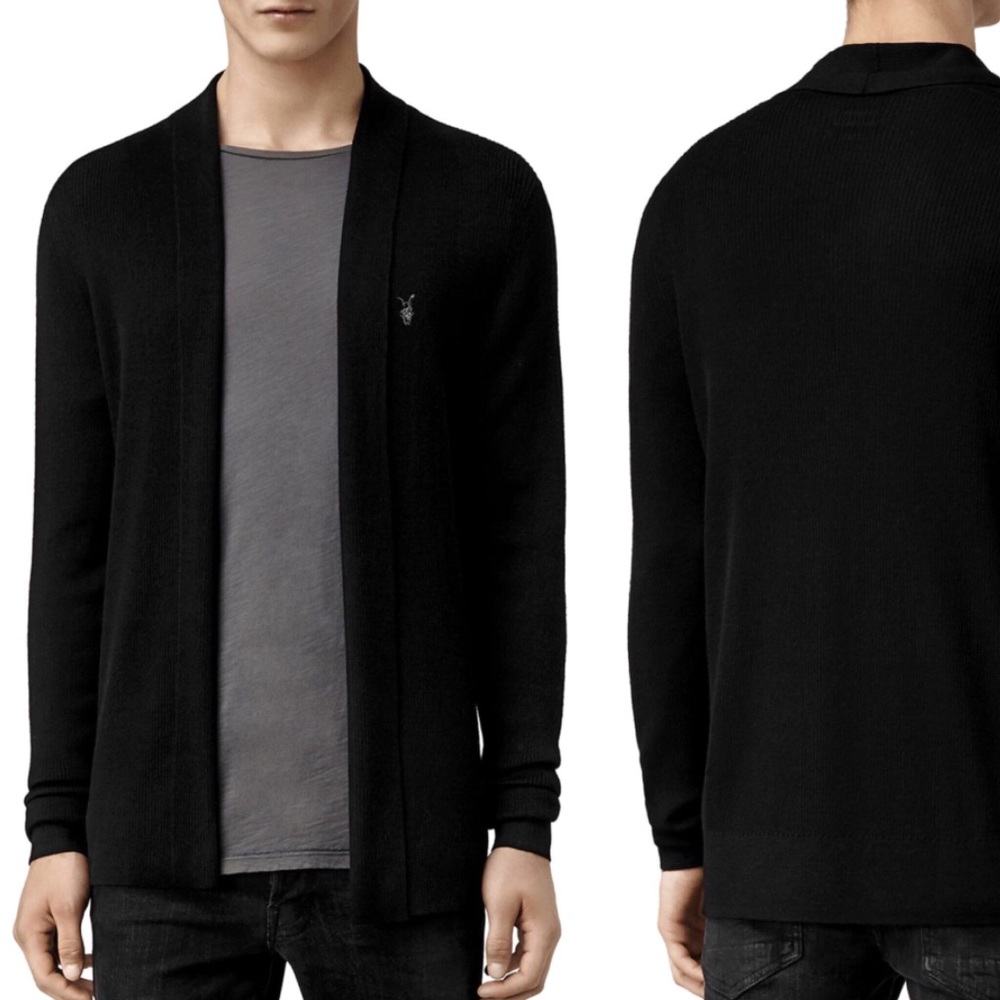 Men’s AllSaints Mode merino cardigan in black